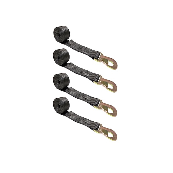 2" x 10' Wheel Lasso Lift Strap w/ Flat Snap Hook Tow Dolly Black, 4PK